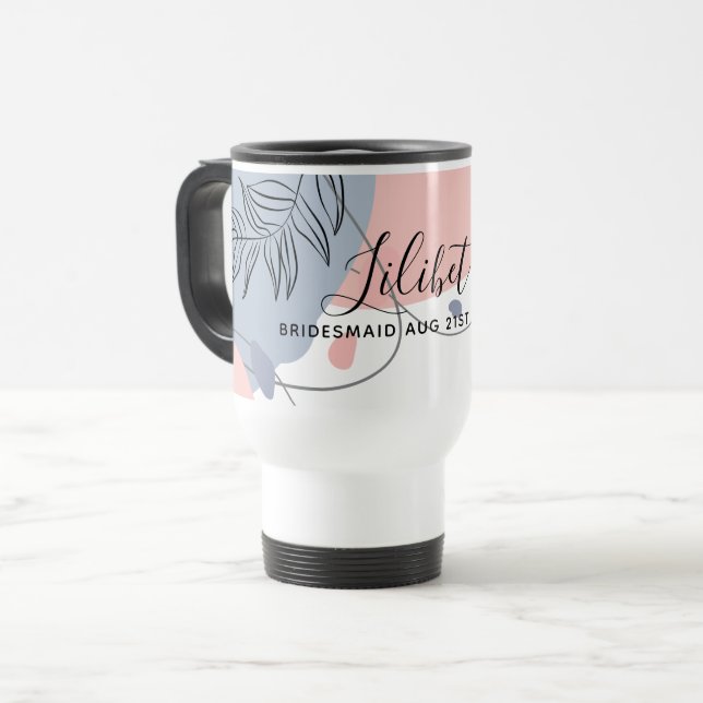 Mug De Voyage Dons de la fête de la mariée du budget bleu rose (Devant gauche)