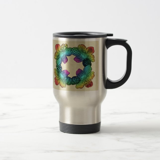 Mug De Voyage Doodle à fleurs arc-en-ciel (Droit)