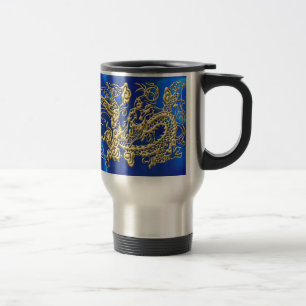Mug De Voyage Dragon d'or embouti sur Blue Satin