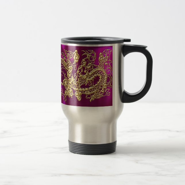 Mug De Voyage Dragon d'or embouti sur Magenta Satin (Droit)