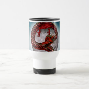 Mug De Voyage Dragon Lune Rouge Fantastique Artistique