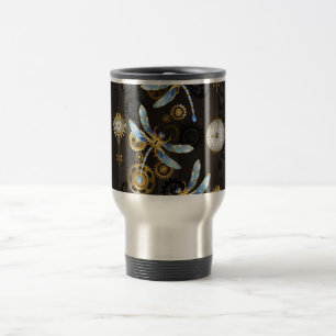 Mug De Voyage Dragonflies de Steampunk sur arrière - plan rayé