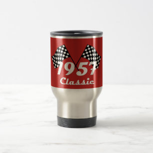 Mug De Voyage Drapeau à damier rétro 1957 noir et blanc classiqu