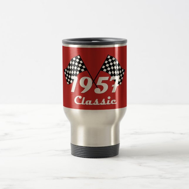 Mug De Voyage Drapeau à damier rétro 1957 noir et blanc classiqu (Centre)