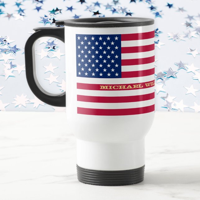 Mug De Voyage Drapeau américain patriotique Personnalisé Monogra (Patriotic USA American Flag Personalized Monogram Travel Mug)