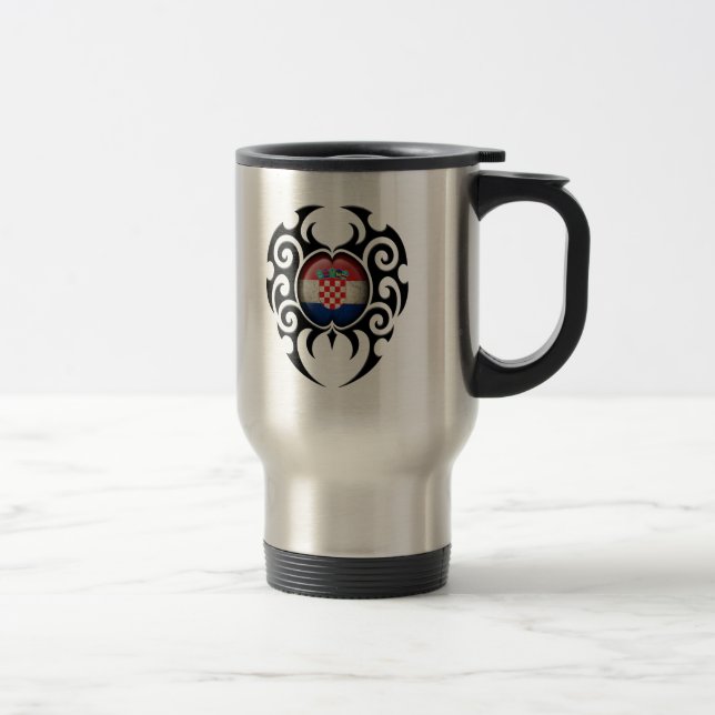 Mug De Voyage Drapeau croate criqué de tribal noir (Droit)