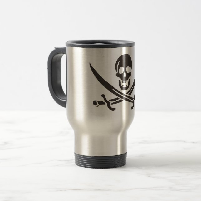 Mug De Voyage Drapeau de crâne obsidien Drapeau de pirate Calico (Devant gauche)