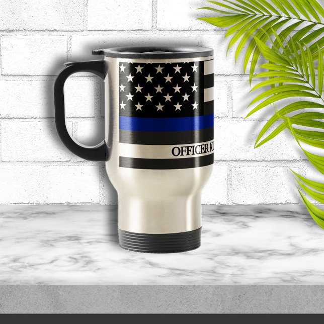 Mug De Voyage Drapeau de police de ligne bleue mince personnalis (Créateur téléchargé)