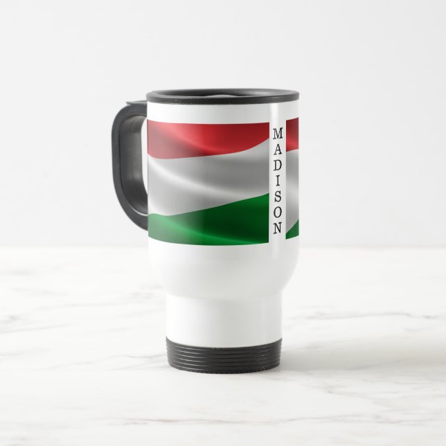 Mug De Voyage Drapeau hongrois, nom personnalisé taches (Devant gauche)
