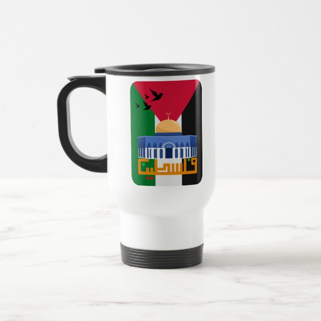 Mug De Voyage Drapeau palestinien avec texte arabe (Gauche)