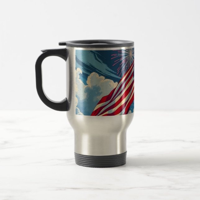 Mug De Voyage Drapeau patriotique américain avec feux d'artifice (Gauche)