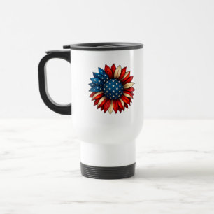 Mug De Voyage Drapeau Tournesol Américain 4 juillet Merica USA