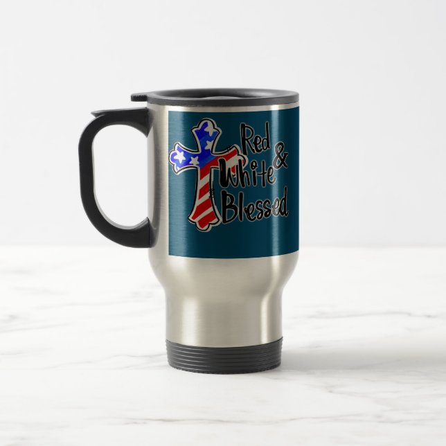 Mug De Voyage Drapeau US Jésus Croix Rouge Blanc béni chrétien (Gauche)