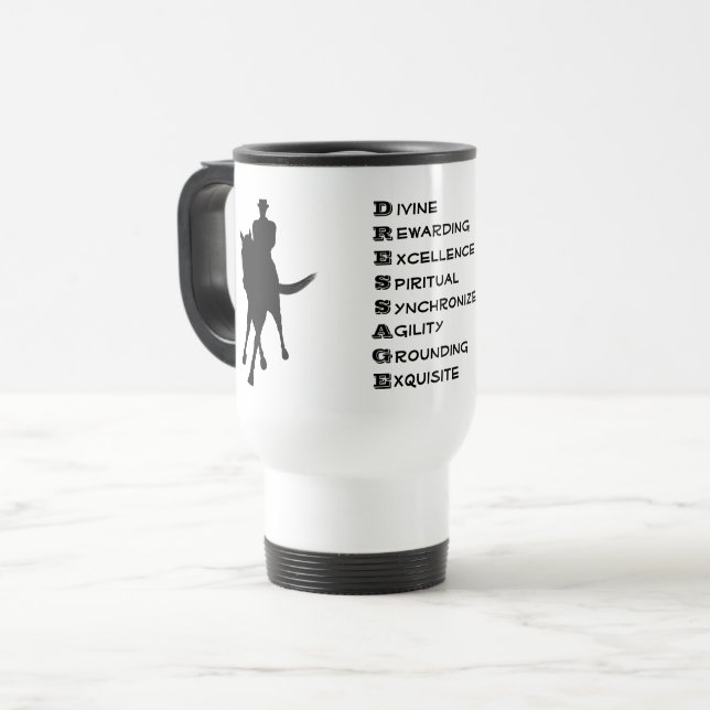 Mug De Voyage Dressage Est Cheval Et Rider Silhouette (Devant gauche)
