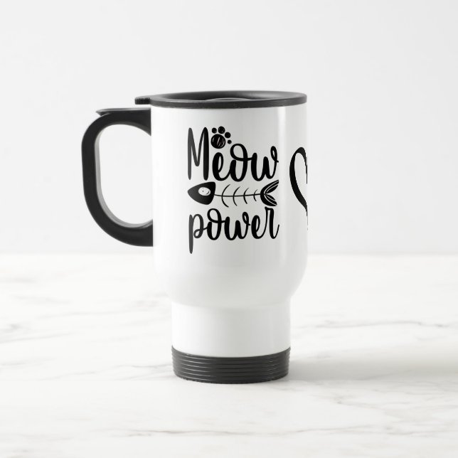 Mug De Voyage Drôle Chat "Meow Power" Crazy Cat Lady Kitty Kitty (Gauche)