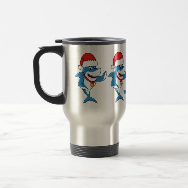 Mug De Voyage Drôle dessin animé de requin de Noël (Gauche)