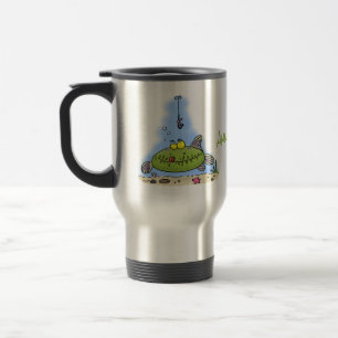 Mug De Voyage Drôle gras affamé poisson vert dessin de pêche