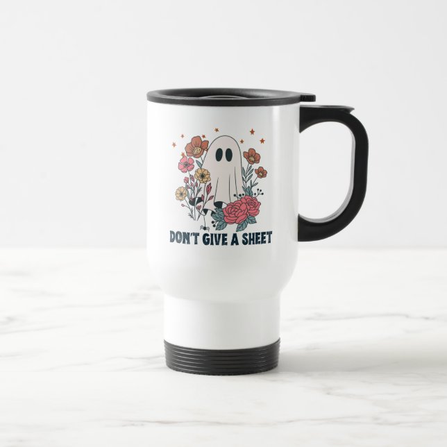 Mug De Voyage Drôle Halloween Vintage Fantôme & Fleurs (Droite)
