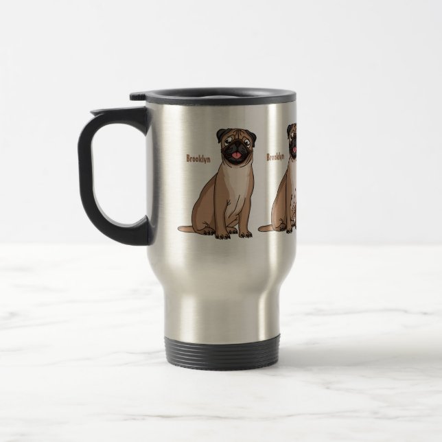 Mug De Voyage Drôle joyeux dessin animé de chien de carlin (Gauche)