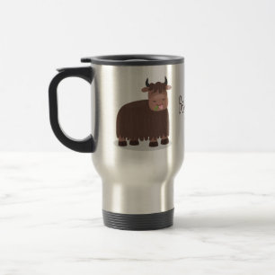 Mug De Voyage Drôle joyeux yak mangeant de l'herbe dessin d'illu
