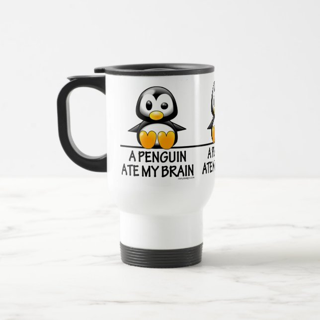 Mug De Voyage Drôle Penguin Ate Mon Cerveau Graphique (Gauche)