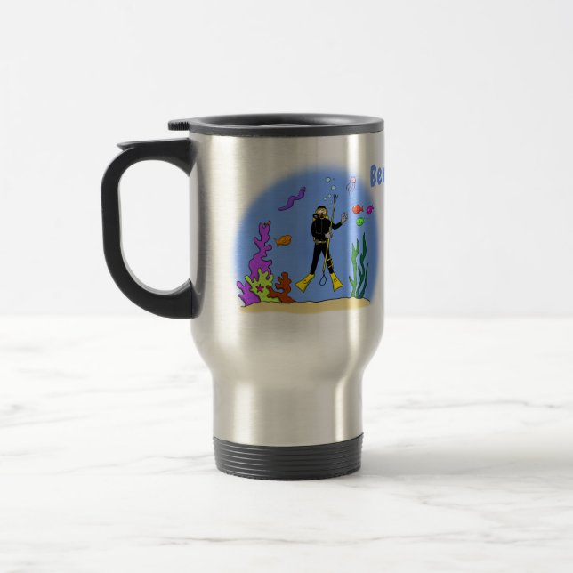 Mug De Voyage Drôle plongeur et poisson mer créatures dessin ani (Gauche)