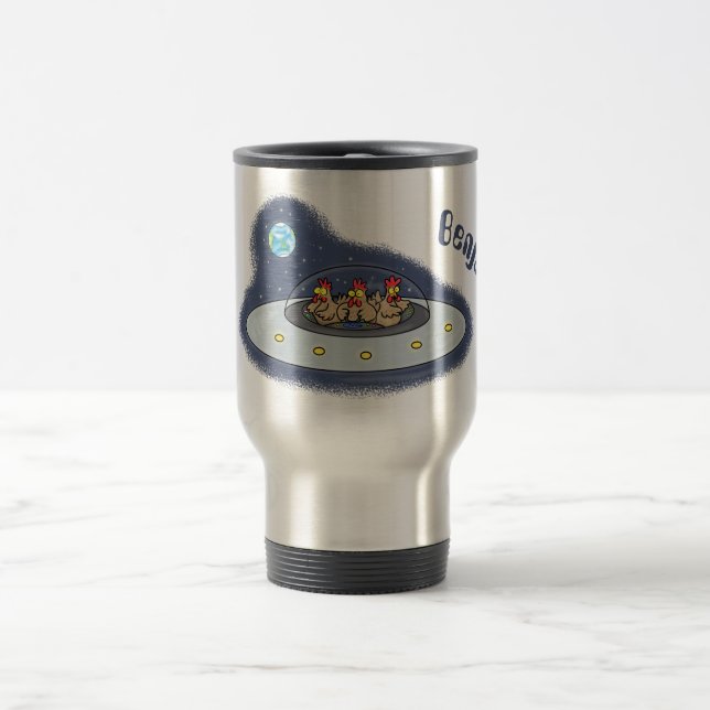 Mug De Voyage Drôle poule dans l'espace dessin animé (Centre)