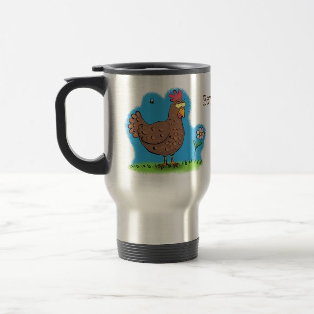Mug De Voyage Drôle poulet rustique whimsical dessin animé (Gauche)