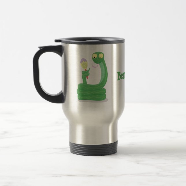 Mug De Voyage Drôle serpent vert avec caricature maraca (Gauche)