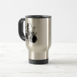 Mug De Voyage Drummer de la bande de squelette