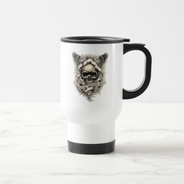 Mug de voyage du crâne ailé par les couleurs profo (Droite)