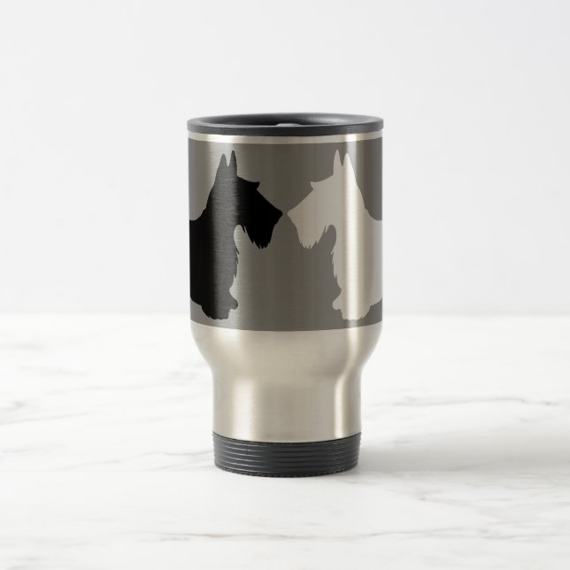 Mug De Voyage Duo de silhouette de Terrier d'écossais (Centre)
