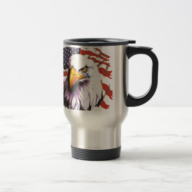 Mug De Voyage Eagle chauve avec une larme - drapeau des (Droit)