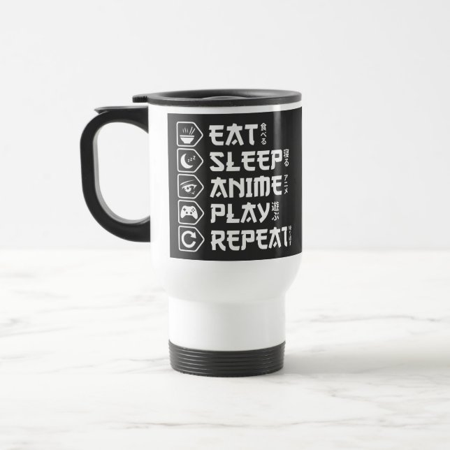 Mug De Voyage Eat Sleep Anime Play Repeat Otaku Anime Lifestyle (Gauche)