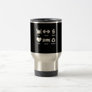 Mug De Voyage Eat Train Work Love Sleep Repeat Motivational Gym