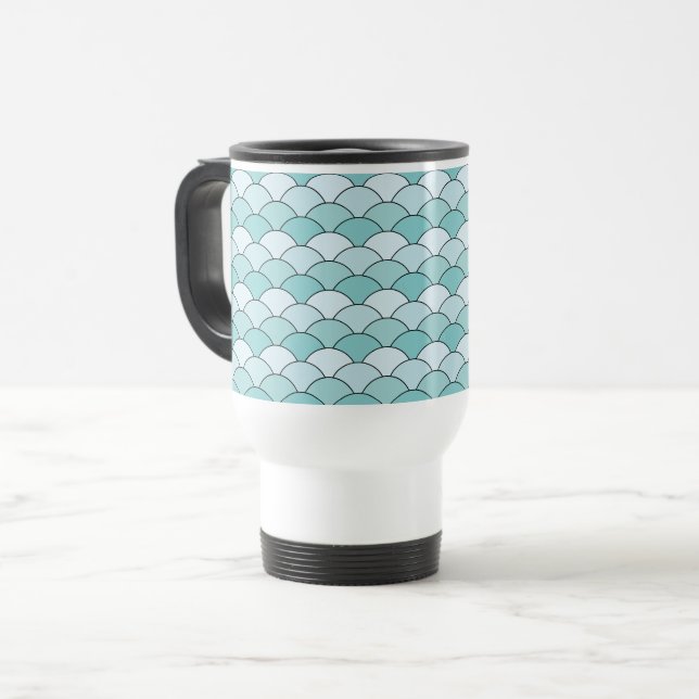 Mug De Voyage Écailés de dragon, éventails, vagues, Seigaiha, Bl (Devant gauche)