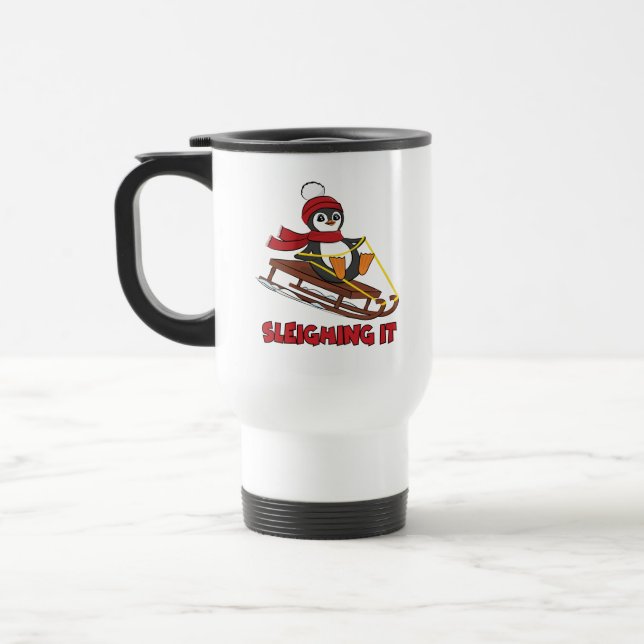 Mug De Voyage Éclairage - Neige Dormant mignon Pingouin hiver (Gauche)