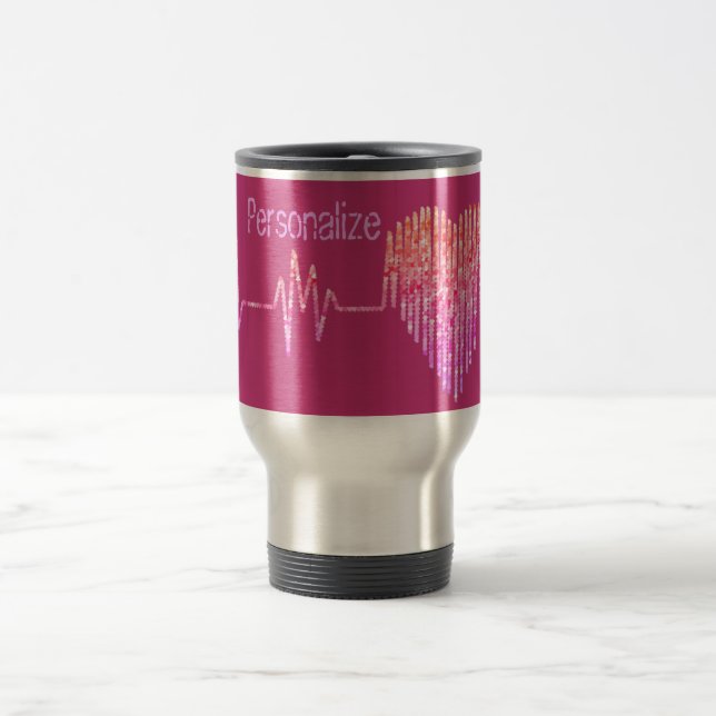 Mug De Voyage EKG ligne coeur infirmière médicale rose pêche (Centre)