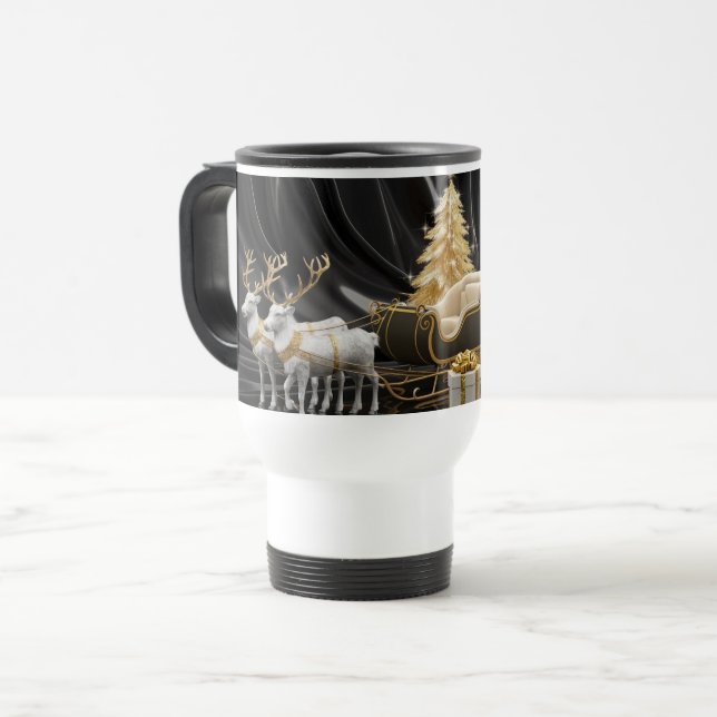 Mug De Voyage Elégance de Noël d'or - Sleigh & Reindeer (Devant gauche)