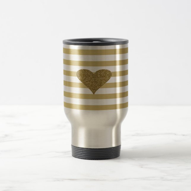Mug De Voyage Élégant Coeur De Glitterie Or Faux Chic Sur Les Ra (Centre)