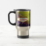 Mug De Voyage Élégant Las Vegas Signer Nom personnalisable<br><div class="desc">Illustration colorée de l'enseigne Las Vegas,  des palmiers et des étoiles scintillantes dessinées sur des Mugs personnalisés. (Vous pouvez trouver les essentiels et les faveurs mariages correspondants dans ce magasin,  le paradis nuptial. Contactez ujean4791@gmail.com pour un travail personnalisé et/ou la coordination de la papeterie mariage.))</div>