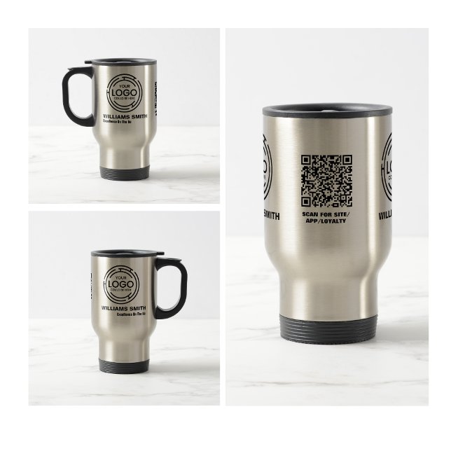 Mug De Voyage Élégant logo d'entreprise Qr Code marque d'entrepr (Elegant Business Logo Qr Code Corporate Branding Travel Mug, custom modern promotional employee )