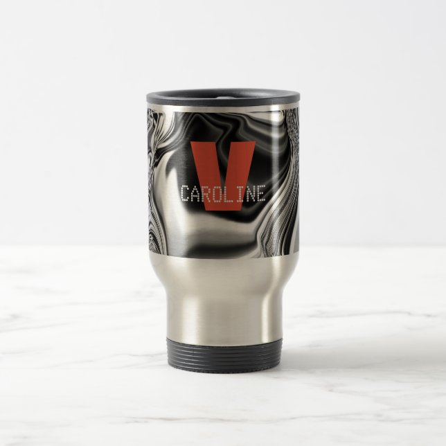 Mug De Voyage Élégant Monogramme Argent Chrome Motif (Centre)