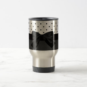 Mug De Voyage Elégant noir, blanc Pois-noir noir Bow