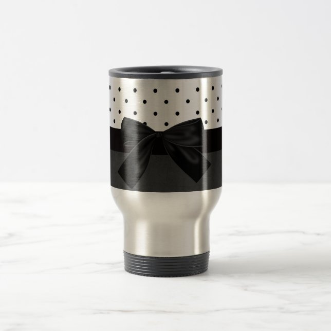 Mug De Voyage Elégant noir, blanc Pois-noir noir Bow (Centre)