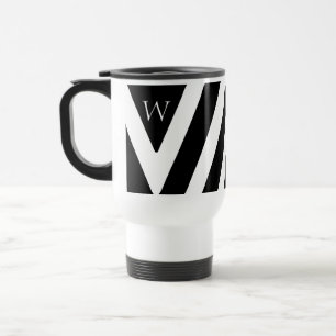 Mug De Voyage Elégant Noir et Blanc rayé Design initial