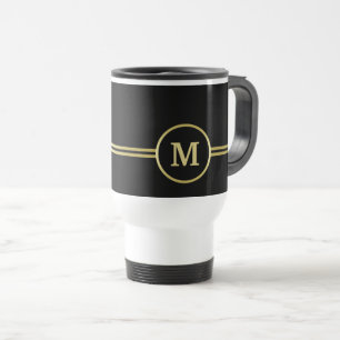 Mug De Voyage Élégant or Monogramme personnalisé sur noir