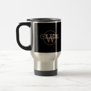 Mug De Voyage Élégant Script moderne or Monogramme noir 