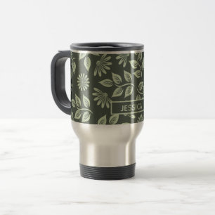 Mug De Voyage Élégant Vert Sauge Floral Vintage Personnalisé