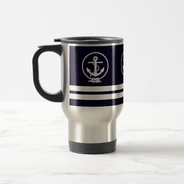 Mug De Voyage Élégante Ancre nautique et Motif de bande (Gauche)
